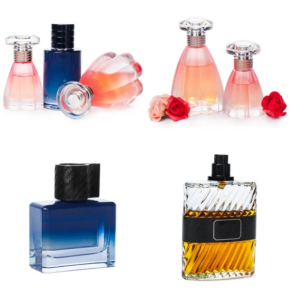Kolaż Luksusowych Perfum Izolowanych Białym Tle — Zdjęcie stockowe