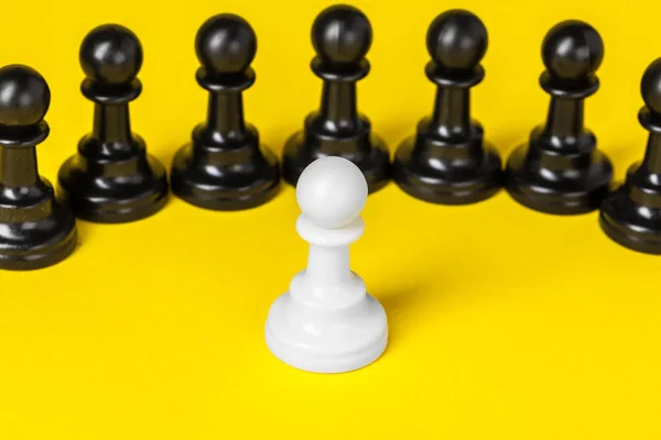 Chess Figures Yellow Background Top View Copy Space — Stock Photo, Image