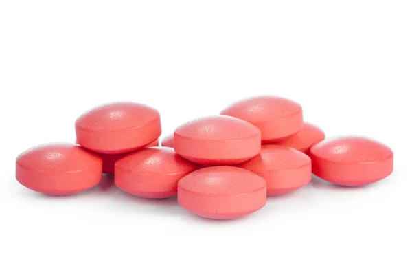 Czerwone Tabletki Odizolowane Białym — Zdjęcie stockowe