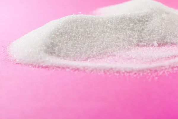 Açúcar Branco Fundo Rosa Vista Superior — Fotografia de Stock