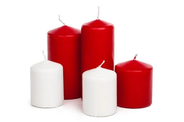 Velas Xmas Coloridas Vermelhas Brancas Isoladas Fundo Branco — Fotografia de Stock