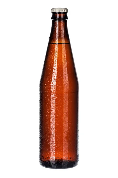 Botella Cerveza Oscura Aislada Sobre Fondo Blanco — Foto de Stock