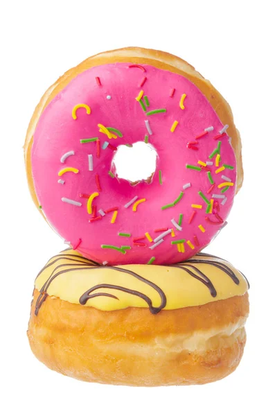 Köstliche Bunte Donuts Isoliert Auf Weißem Hintergrund — Stockfoto