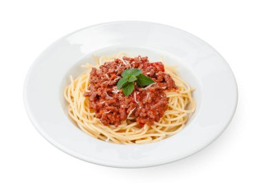 Sığır eti, domuz eti, peynir, domates ve baharatlı spagetti sosu.