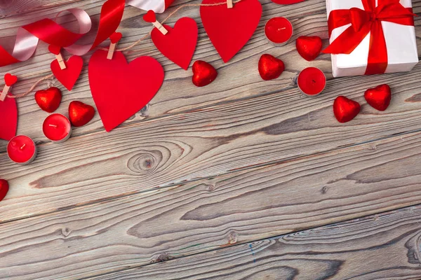 Valentinstag Rotes Herz Auf Altem Holz Hintergrund Der Feiertage — Stockfoto