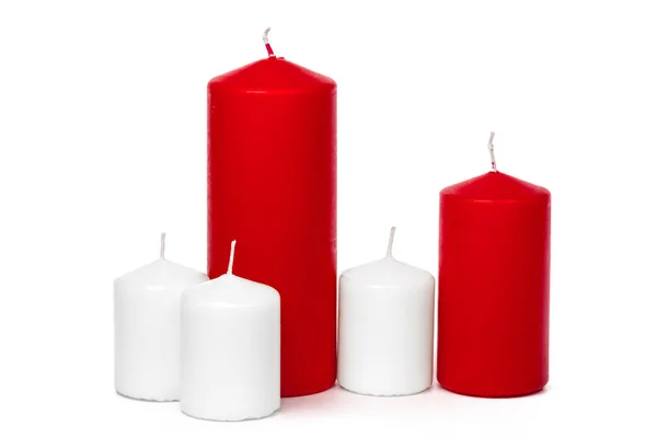 Velas Navidad Color Rojo Blanco Aisladas Sobre Fondo Blanco —  Fotos de Stock