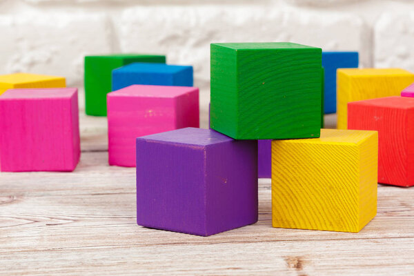 toy blocks heap, multicolor wooden bricks stack 