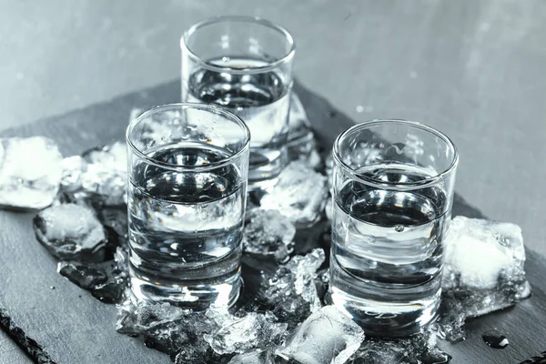 Cold Vodka Shot Glasses Black Background — Stock Photo, Image