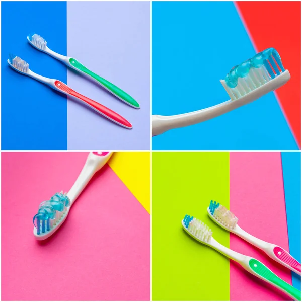 Toothbrushes Dental Care Collection Collage Close — Stock Photo, Image