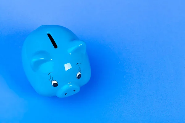 Blue Piggy Bank Money Box Bright Colored Background — Stock Photo, Image