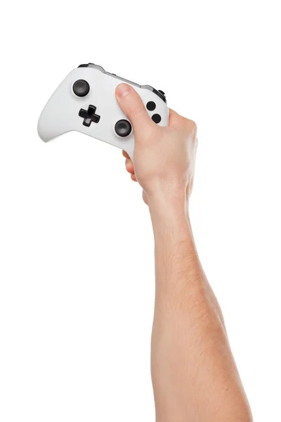 Controle Console Videogame Mãos Jogadores Isoladas Fundo Branco — Fotografia de Stock