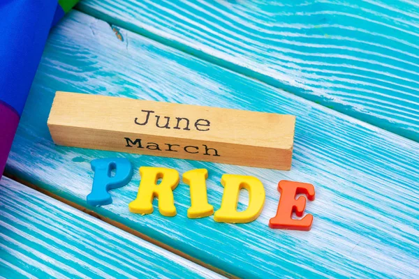 Gay Pride Flag Wooden Table — Stock Photo, Image