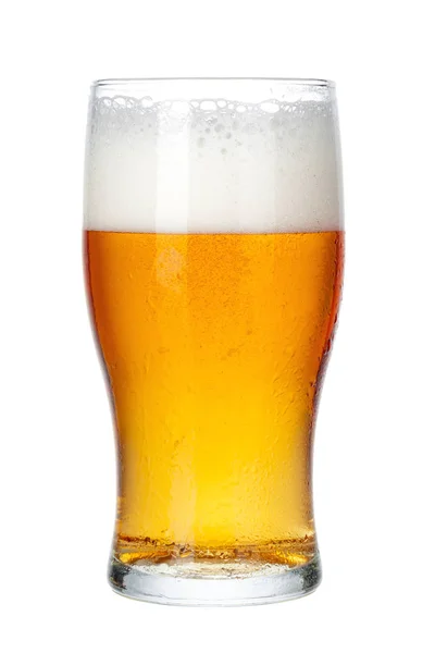 Singolo Bicchiere Birra Vicino Isolato Sfondo Bianco — Foto Stock