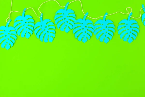 Summer Tropical leaves, plants Frame. Paper cut style.