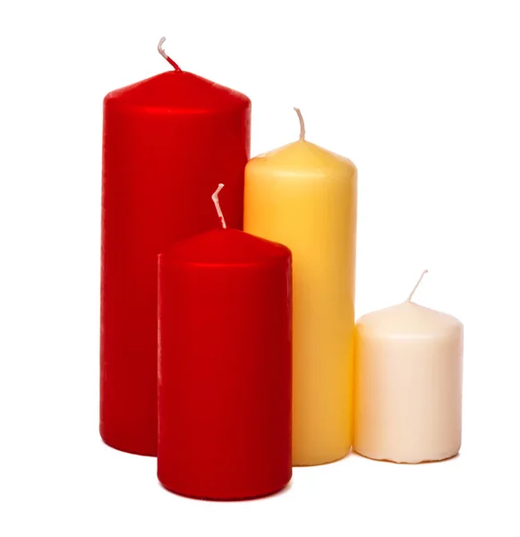 Velas Coloridas Tamanho Diferente Fundo Branco — Fotografia de Stock