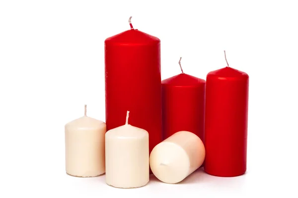 Červené Bílé Barevné Vánoční Svíčky Izolované Bílém Pozadí — Stock fotografie