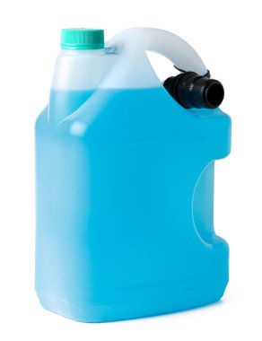 Kışın mavi pencere temizleyicisi beyaz arka planda izole edilmiş.