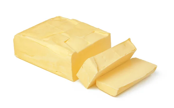 Bloco de manteiga isolado sobre fundo branco — Fotografia de Stock