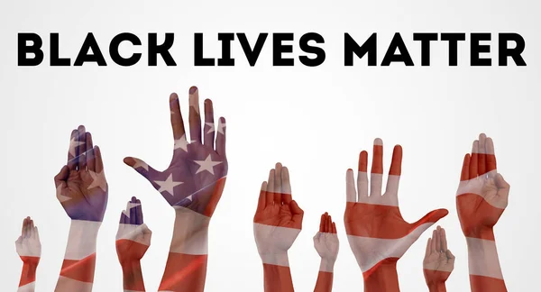Black lives matter. Anti-racism concept with peoples hands against american flag — Stock Photo, Image