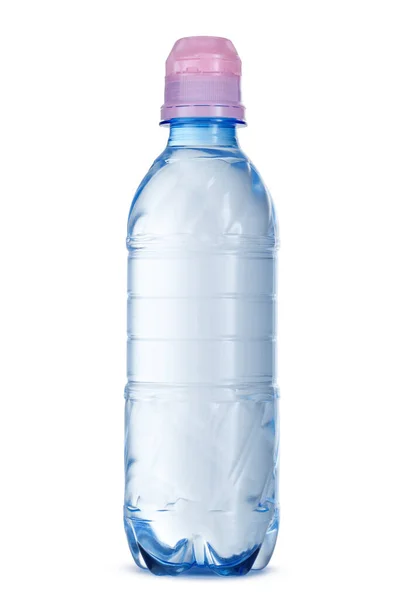 Kleine fles mineraalwater in plastic geïsoleerd op wit — Stockfoto