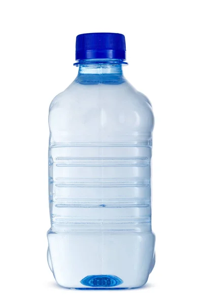 Liten flaska mineralvatten i plast isolerad på vit — Stockfoto