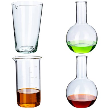 Beyaz arkaplanda laboratuvar cam kolajı