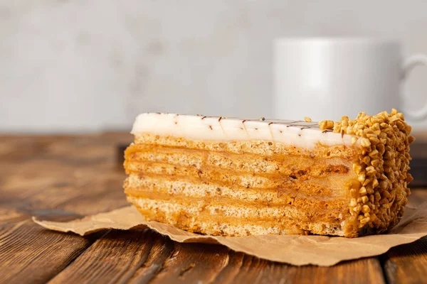 Esterhazi cake piece on a kitchen table — Stock Photo, Image