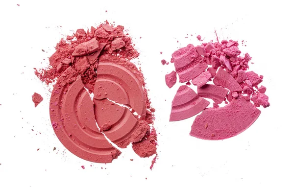 Smashed rosa blush cosmetici isolati su sfondo bianco — Foto Stock