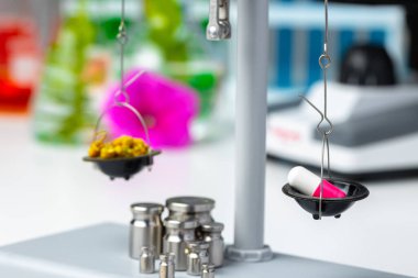 Kuru bitkilerle laboratuvar terazileri. Bitki kavramının bilimsel araştırması