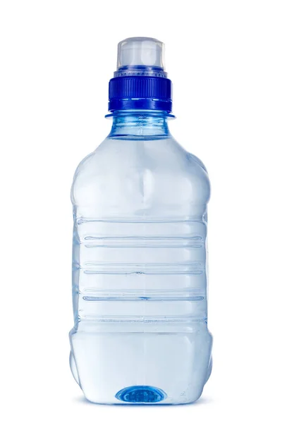 Botella pequeña de agua mineral en plástico aislada en blanco — Foto de Stock