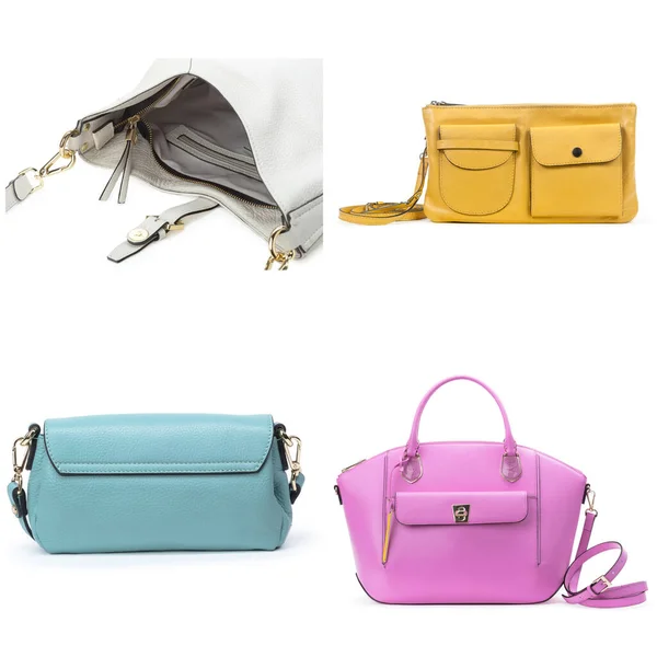 Collage of female handbags on white background — Stock Photo, Image