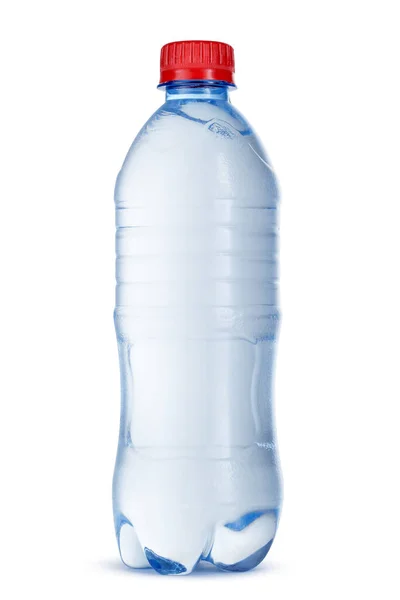 흰색으로 분리 된 플라스틱에 들어 있는 작은 광천수 병 — 스톡 사진