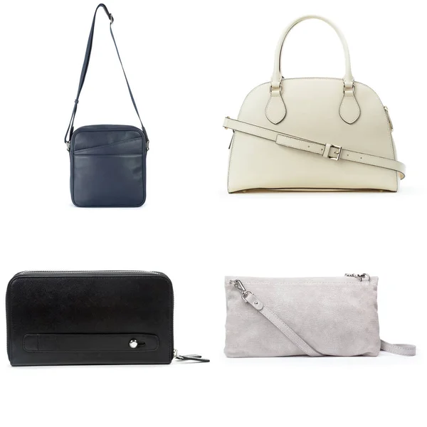 Collage of female handbags on white background — Stock Photo, Image