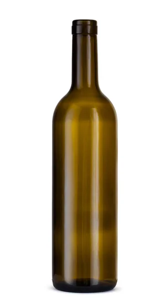 흰 배경에 분리되어 있는 포도주 병, 전면 사진 — 스톡 사진