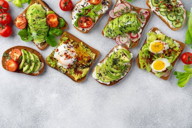 Çeşitli vejetaryen sandviçleri içeren menü arka planı