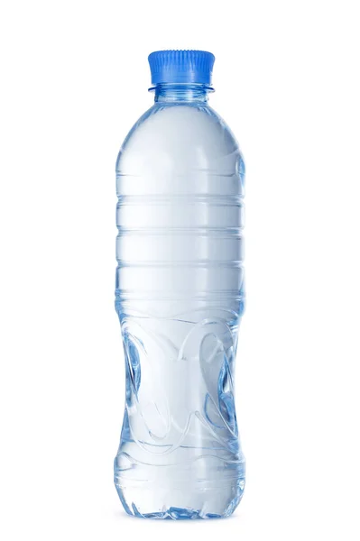 Μικρό μπουκάλι μεταλλικό νερό σε πλαστικό που απομονώνεται σε λευκό — Φωτογραφία Αρχείου