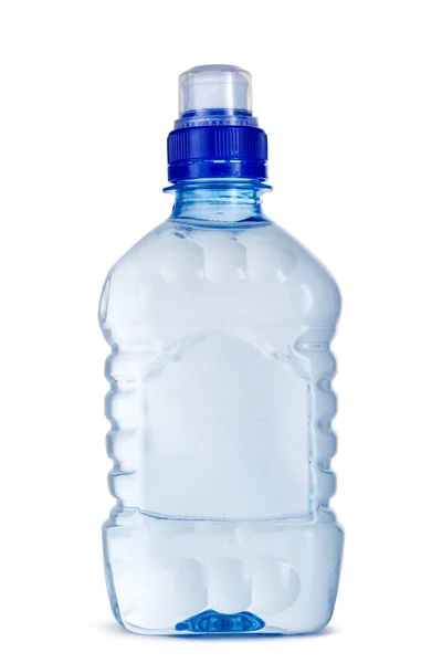 Botella pequeña de agua mineral en plástico aislada en blanco — Foto de Stock