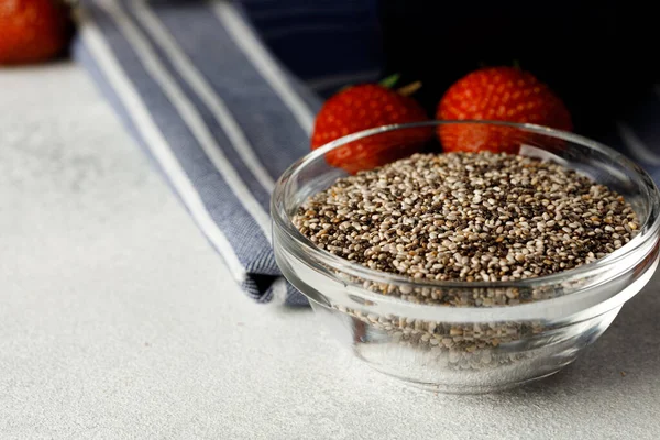 Bowl with raw chia seeds close up — Stock Photo, Image