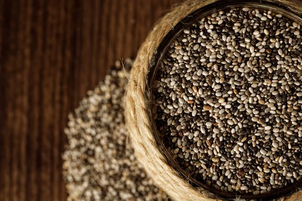 Bowl with raw chia seeds close up — Stock Photo, Image