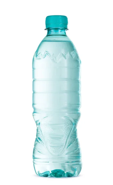 Botella pequeña de agua mineral en plástico aislada en blanco — Foto de Stock