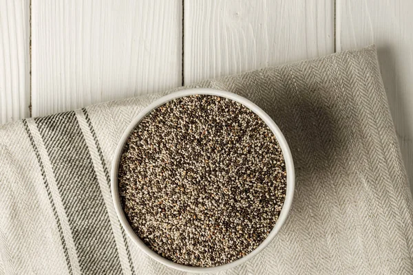 Bowl with raw chia seeds close up — Stock Photo, Image