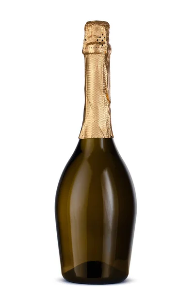Botella de champán de vidrio aislada sobre fondo blanco — Foto de Stock