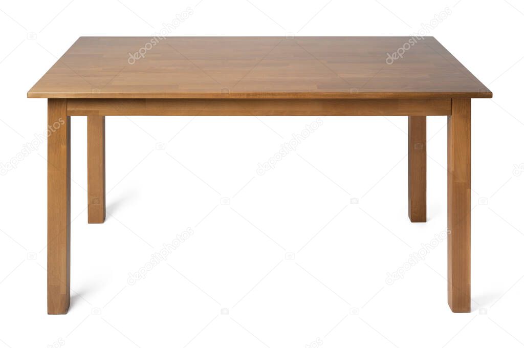 Wooden table with rectangle tabletop isolated on white