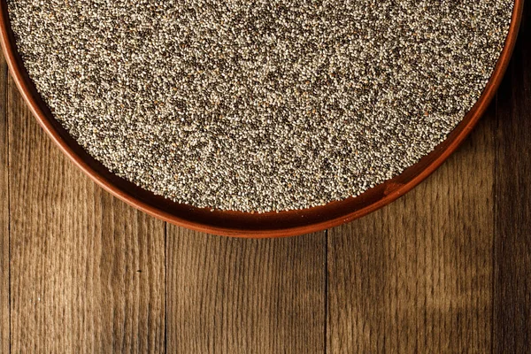 Bowl with raw chia seeds close up — Stock Photo, Image