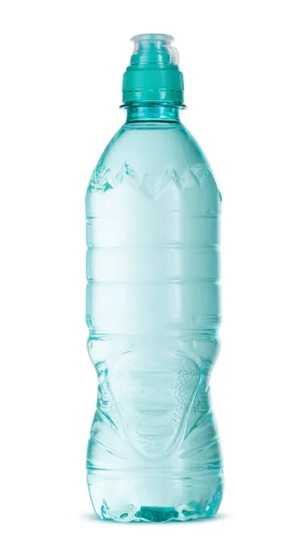 Botella pequeña de agua mineral en plástico aislada en blanco — Foto de Stock