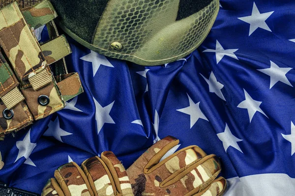 Military ammunition on US flag close up — Stock Photo, Image