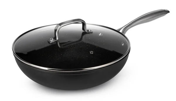 New black frying pan isolated on white background — Stock Photo, Image