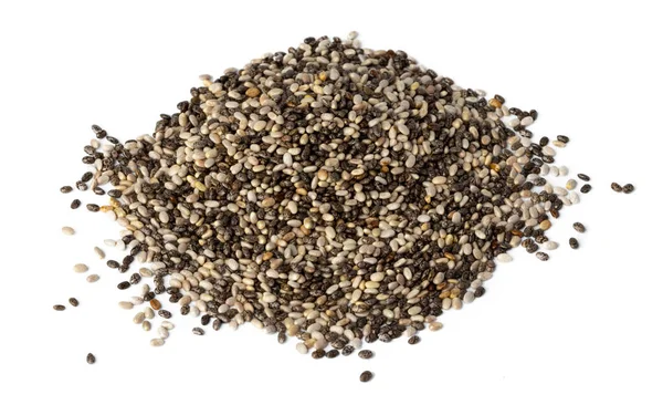 Amontoado de sementes de chia isoladas em branco — Fotografia de Stock