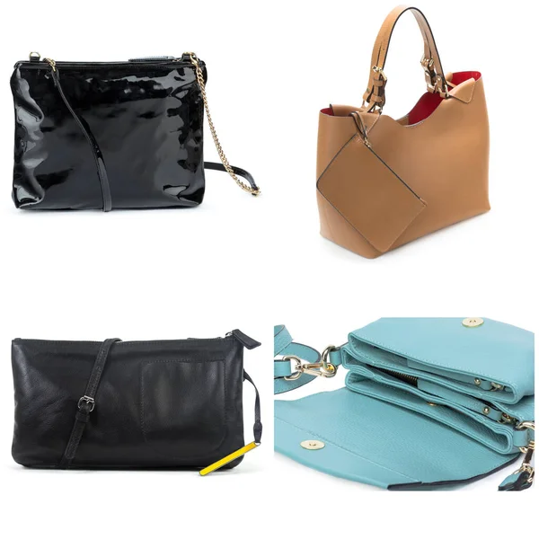 Collage of female handbags on white background — Stock Photo, Image