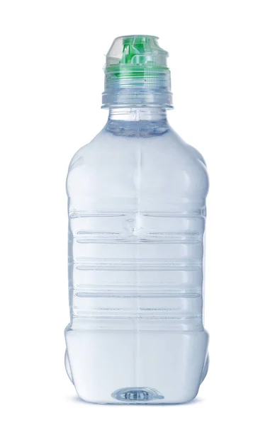 Botella pequeña de agua mineral en plástico aislada en blanco — Foto de Stock